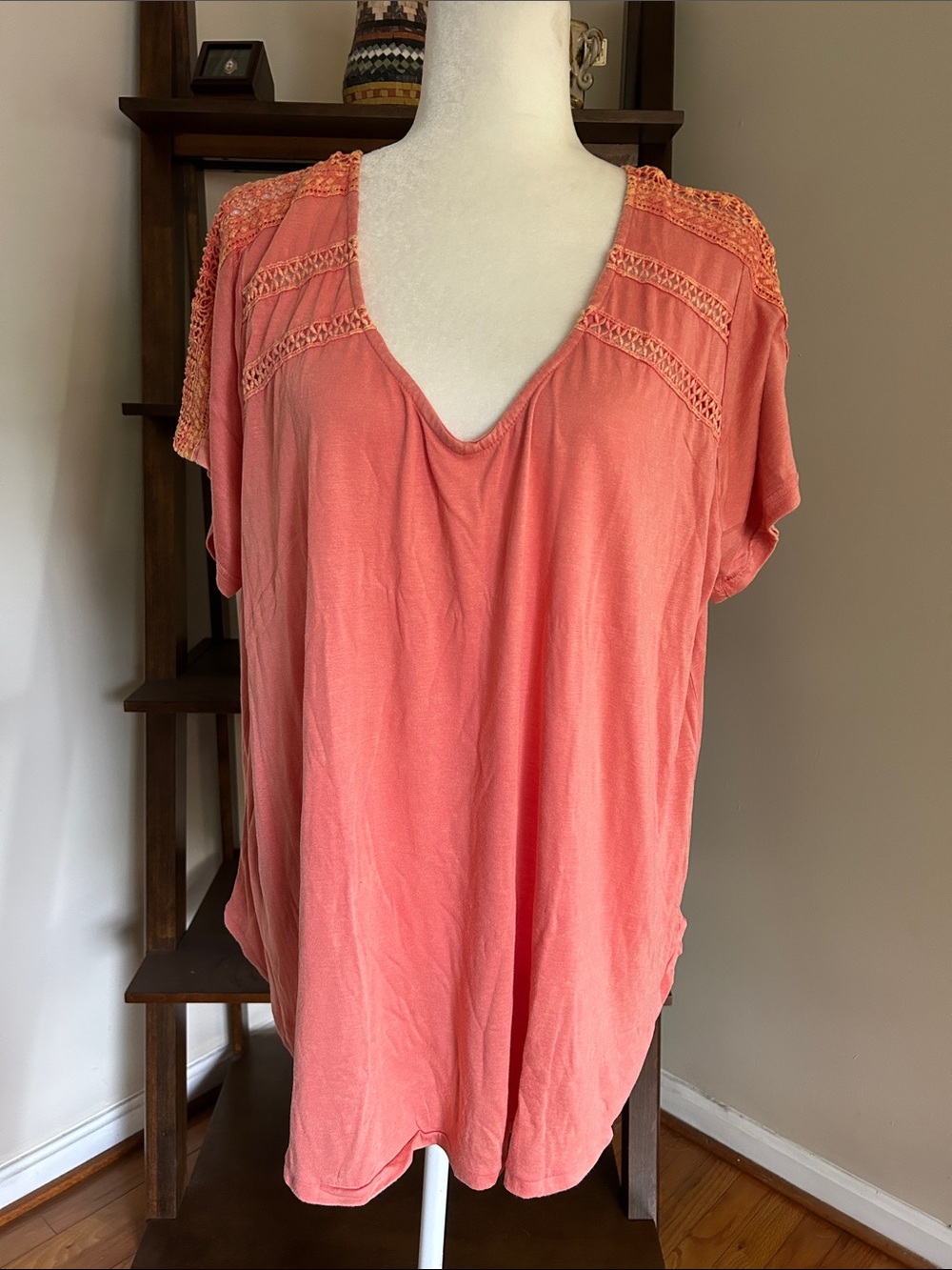 Kori Coral V-Neck Crochet-Trim Tunic